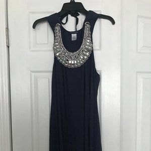 Boston Proper size L navy tank dress with detachable crystal neck collar